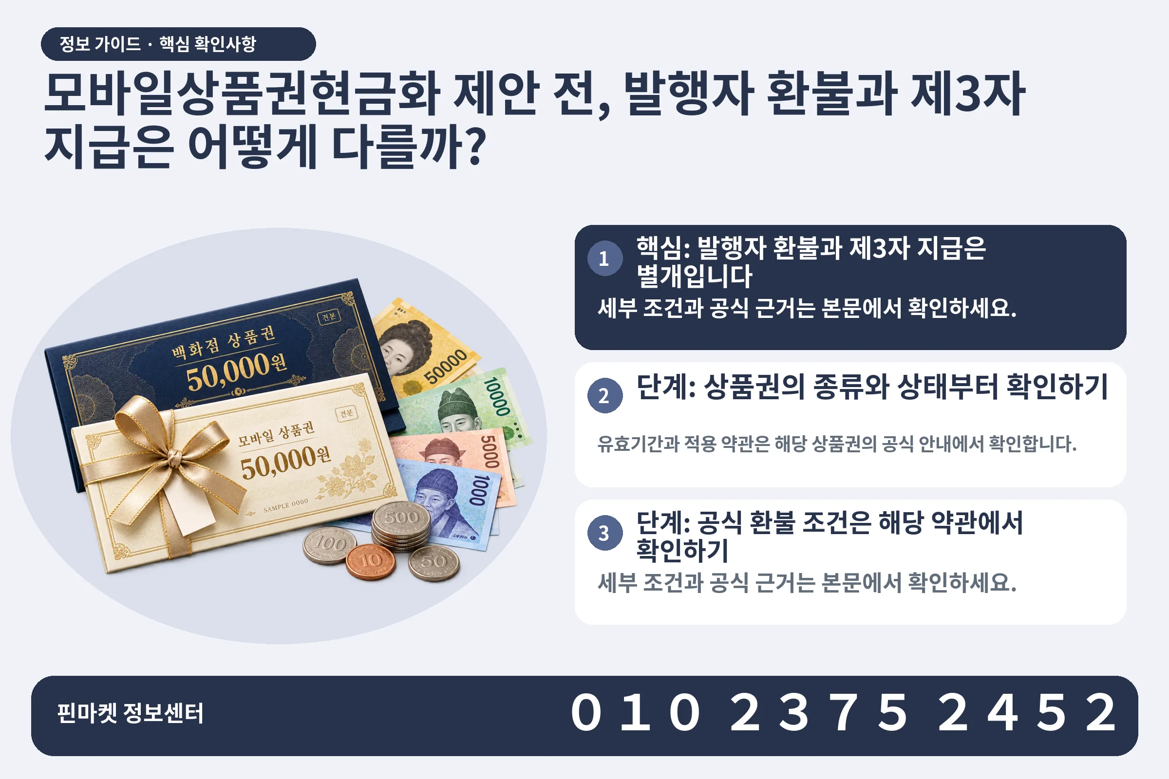 모바일상품권현금화 제안 전, 발행자 환불과 제3자 지급은 어떻게 다를까? · 상품권 / 현금·동전 · 본문 확인사항: 핵심: 발행자 환불과 제3자 지급은 별개입니다; 단계: 상품권의 종류와 상태부터 확인하기; 단계: 공식 환불 조건은 해당 약관에서 확인하기